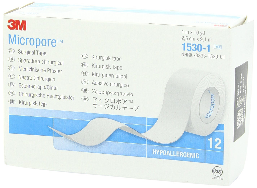 [MICROPORE25] Sparadrap 3M Micropore 2,5cm x 9,14m - Boîte de 12