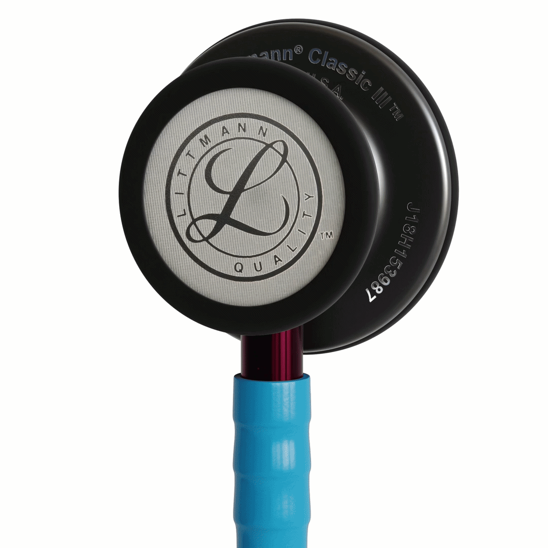 Stéthoscope Littmann Classic III Edition Spéciale - Lyre Turquoise  - Tête Noir Fumé - Tige rose
