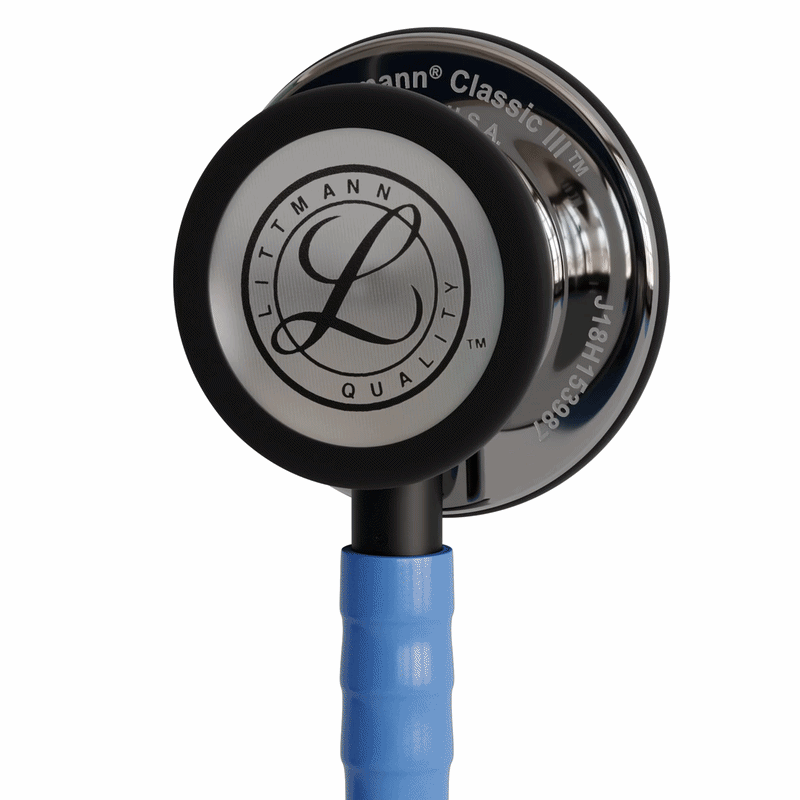 Stéthoscope Littmann Classic III Edition Spéciale - Lyre Bleu Ciel Satin - Tête Finition Miroir - Tige Noir Fumée
