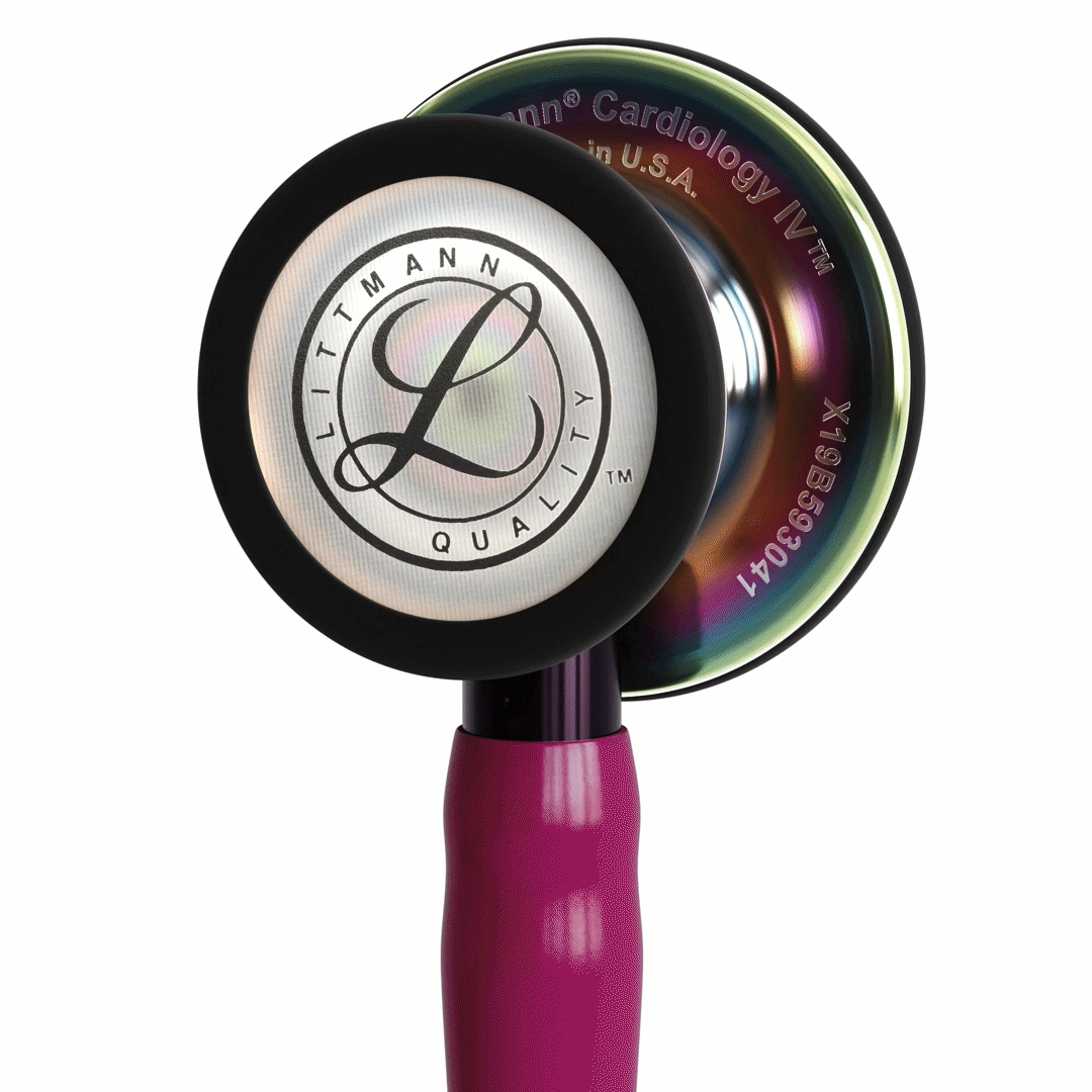 Stéthoscope Littmann Cardiology IV - Lyre Framboise - Finition tête Arc-en-Ciel Poli- Tige Smoke Miroir
