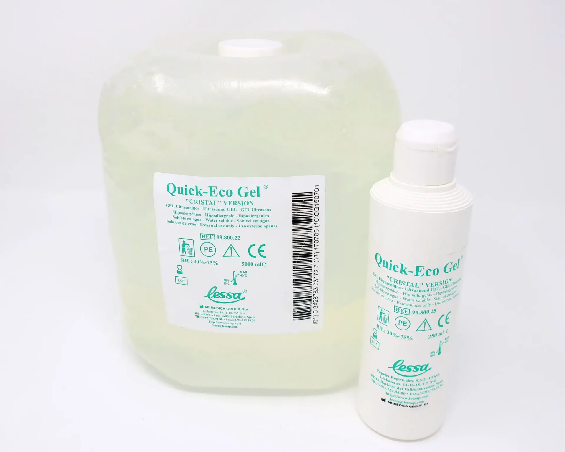Gel de contact transparent pour échographie - Cubi 5 litres + Flacon 250 ml