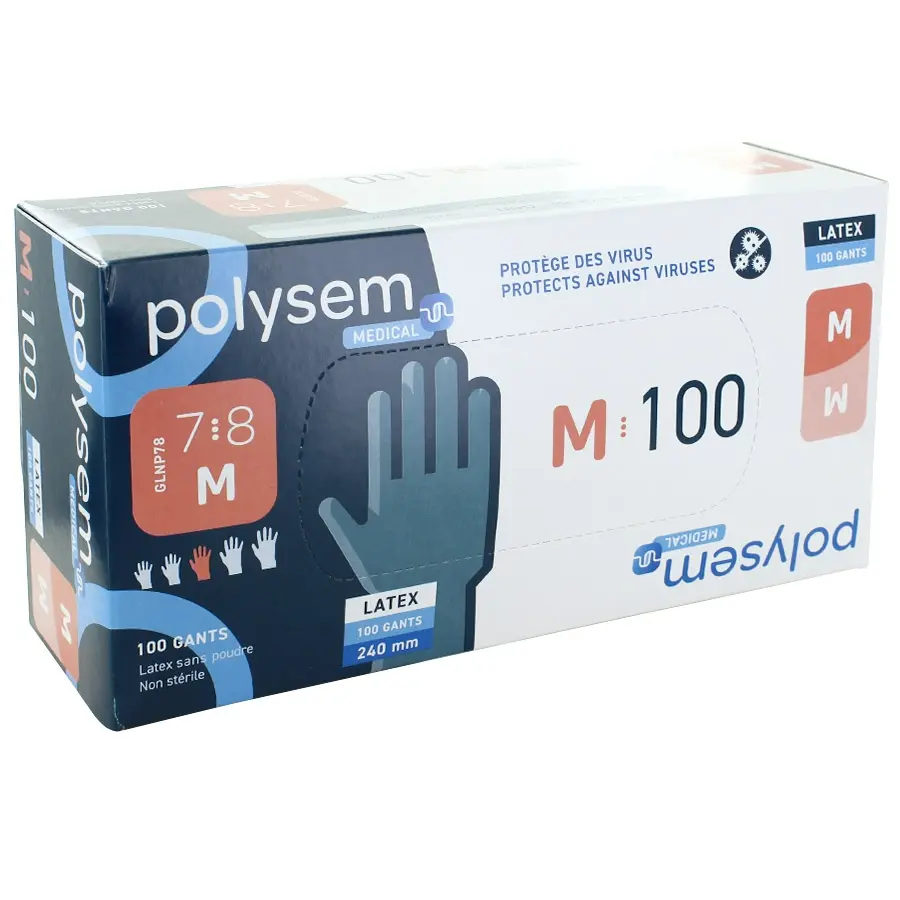 Gants nitriles non-stériles Non-poudrés POLYSEM M - Boîte de 100