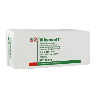 [LR12075] Compresses souples en non-tissé Vliwasoft 5 x 5cm Non-Stérile - Boîte de 100 