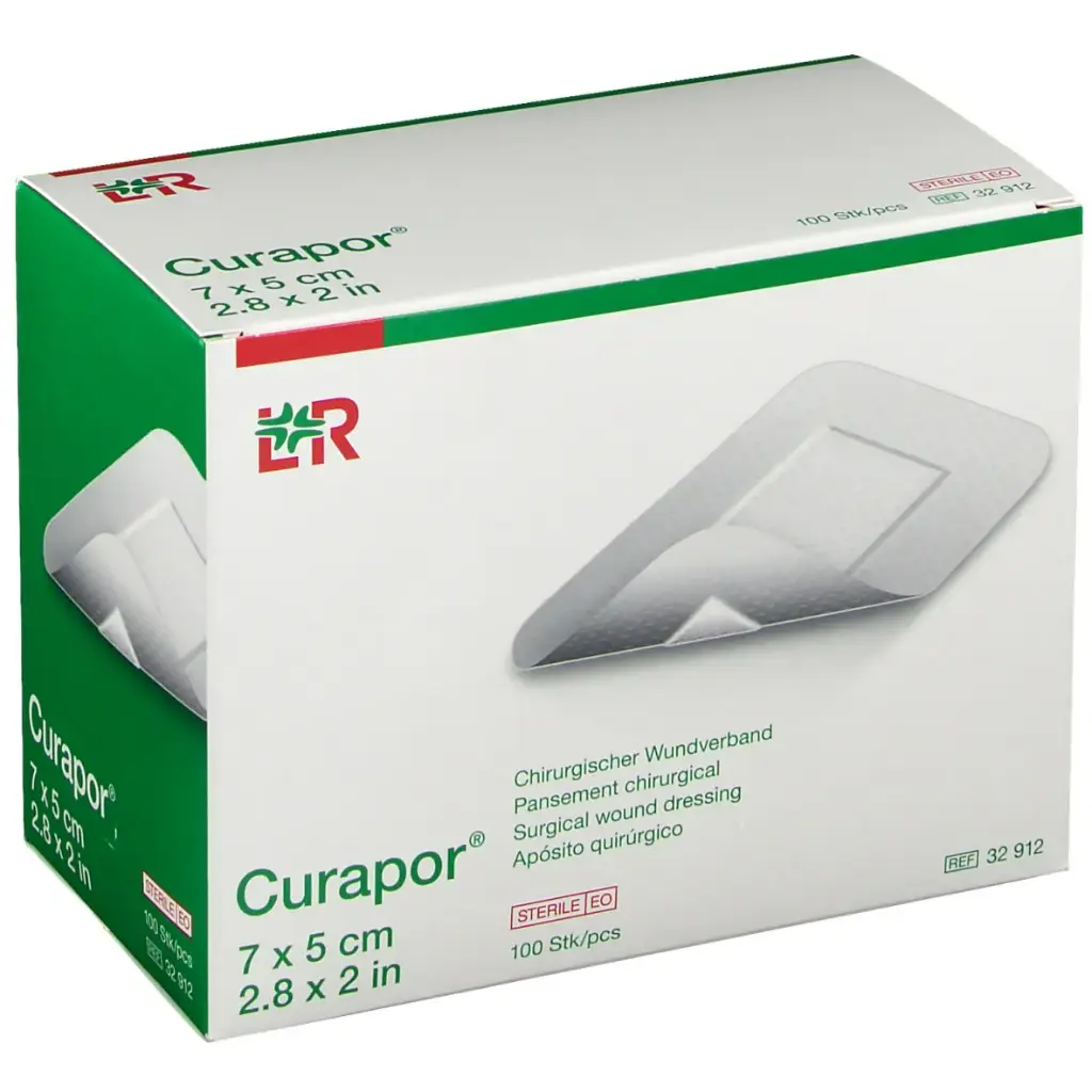 Pansements chirurgicaux CURAPOR avec compresse non adhérente stérile - 7 x 5 cm - Boîte de 100