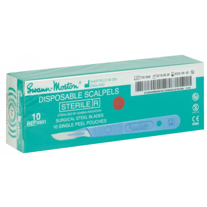 [BISTOURIMONT10] Bistouri monté  Swann & Morton  (Manche + Lames) stérile à usage unique n°10 - Boîte de 10