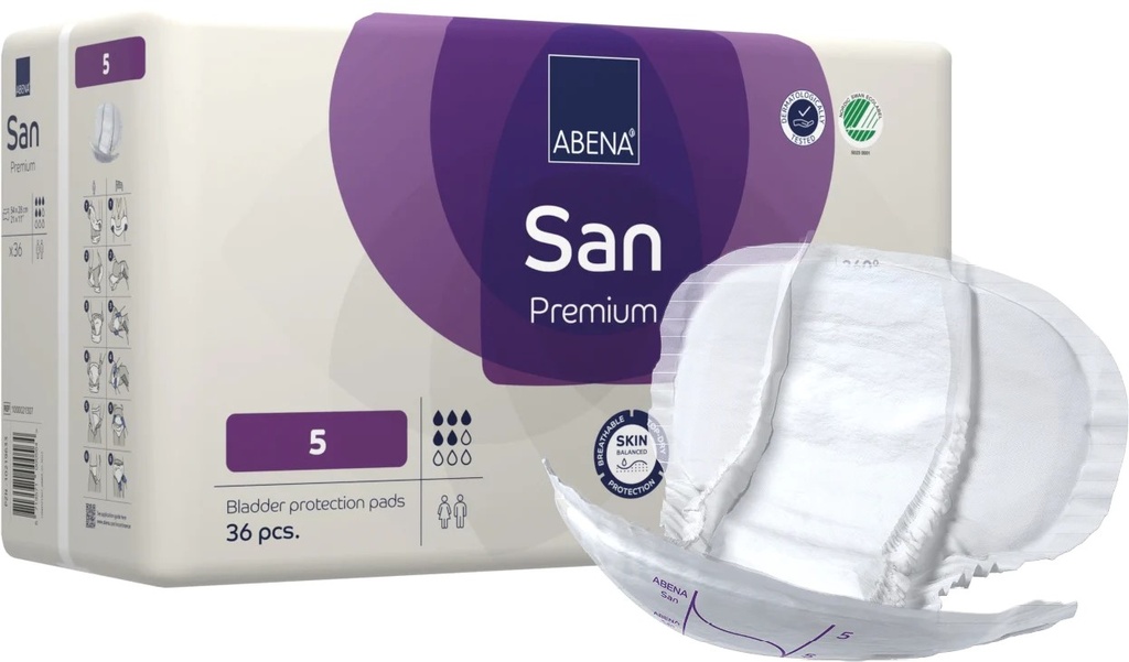 ABENA SAN PREMIUM - 5 - Lange anatomique - 28 x 54 cm - 1200 ml - Pourpre - 4x36pièces 