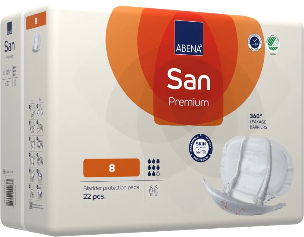 ABENA SAN PREMIUM - 8 - Lange anatomique - 36 x 63 cm - 2500 ml - Orange - 4x22pièces 