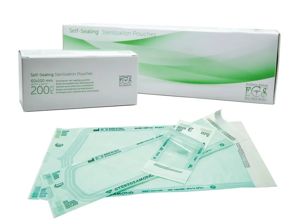 ECS Steridiamond Pochettes/Sachets de stérilisation autocollants Steam&EO /200 (75x250mm)
