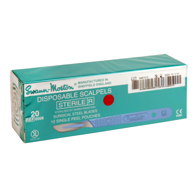 [BISTOURIMONT20] Bistouri monté Swann & Morton (Manche + Lames) stérile à usage unique n°20 - Boîte de 10