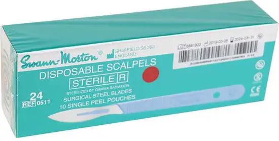 Bistouri monté Swann & Morton (Manche + Lames) stérile à usage unique n°24 - Boîte de 10  