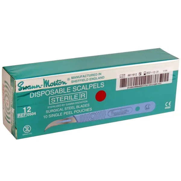 [BISTOURIMONT12] Bistouri monté Swann & Morton (Manche + Lames) stérile à usage unique n°12 - Boîte de 10