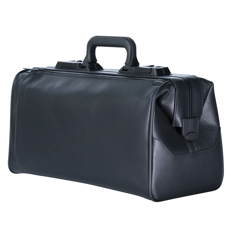 Mallette Durasol "Rusticana" 43x21x27cm - Cuir de vachette fin (1 poche avant, Noir)