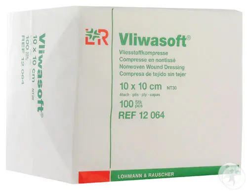 [LR12064] Compresses souples en non-tissé Vliwasoft 10 x 10 cm Non-Stérile - Paquet de 100