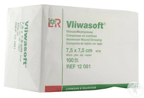 [LR12081] Compresses souples en non-tissé Vliwasoft 7,5 x 7,5 cm Non-Stérile - Boîte de 100 