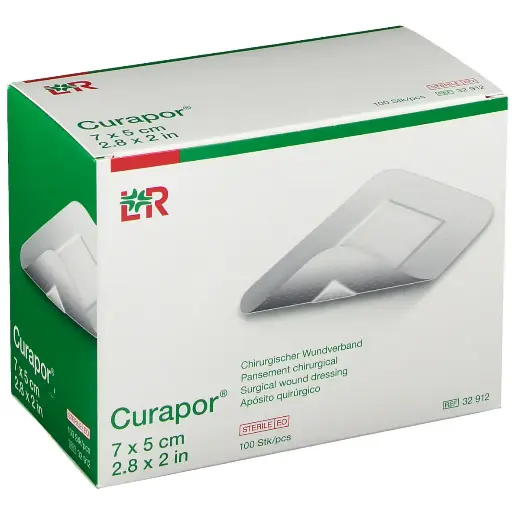 [LR32912] Pansements chirurgicaux CURAPOR avec compresse non adhérente stérile - 7 x 5 cm - Boîte de 100