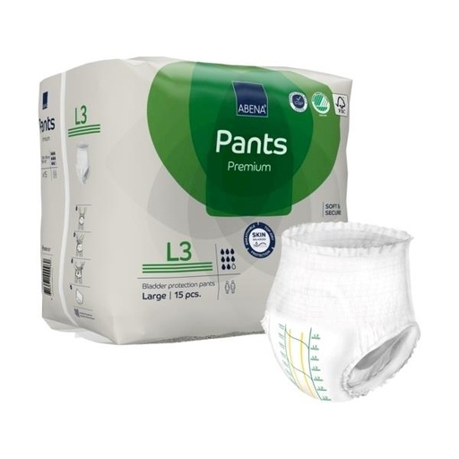 [ABENA PANTS L3] ABENA PANTS PREMIUM - L3 - Lange culotte - 78 x 88 cm - Taille hanche 100-140 cm - 2400 ml - Vert - 6x15pièces
