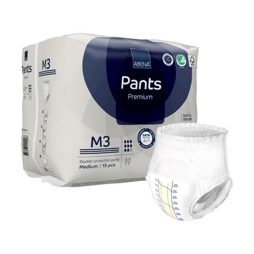 [ABENA PANTS-M3] ABENA PANTS PREMIUM - M3 - Lange culotte - 68 x 78 cm - Taille hanche 80-110 cm - 2400 ml - Bleu - 6x15pièces
