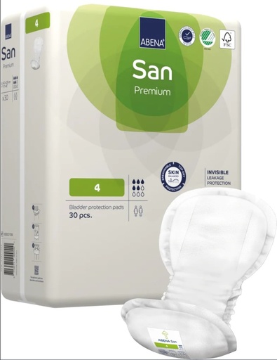 [ABENA SAN 4] ABENA SAN PREMIUM - 4 - Lange anatomique avec bande adhésive - 20 x 44 cm - 800 ml - Vert - 9x30pièces 