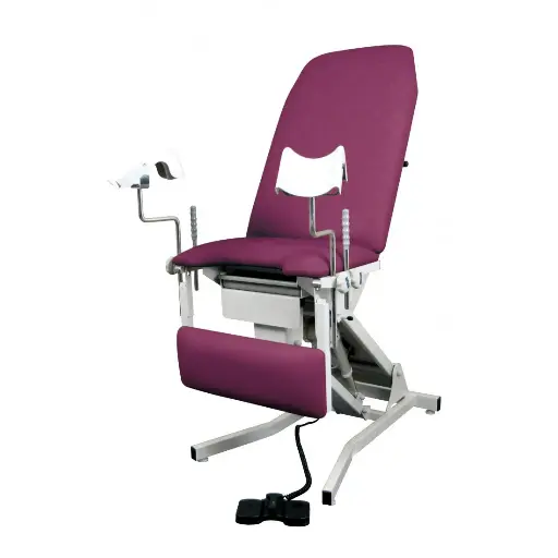 Fauteuil gynécologique à hauteur variable Beaumond électrique dossier à gaz avec étriers et coussin de jambes rabattable