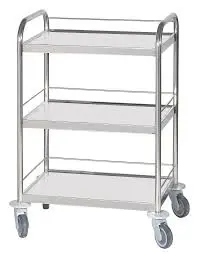 [Tourinox376] Tourinox Guéridon 750x500mm avec guidons de poussée/3 plateaux bords relevés/roues diamètre 100mm