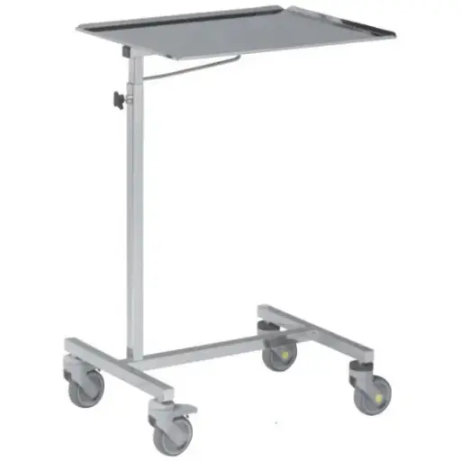[Tourinox 926AF] Table de Mayo - Tourinox Assistant muet 926AF PIÈTEMENT EN « H »  Bords Relevés Roues Ø 100 mm antistatiques dont 2 à freins