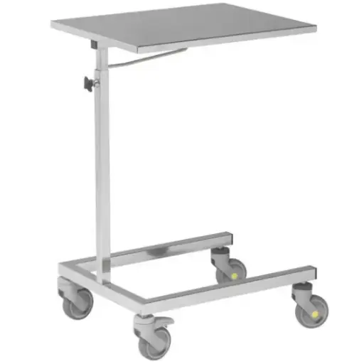 [Tourinox 925AF] Table de Mayo - Tourinox Assistant muet 925AF PIÈTEMENT EN « U »  BORDS TOMBÉS Roues Ø 100 mm antistatiques dont 2 à freins